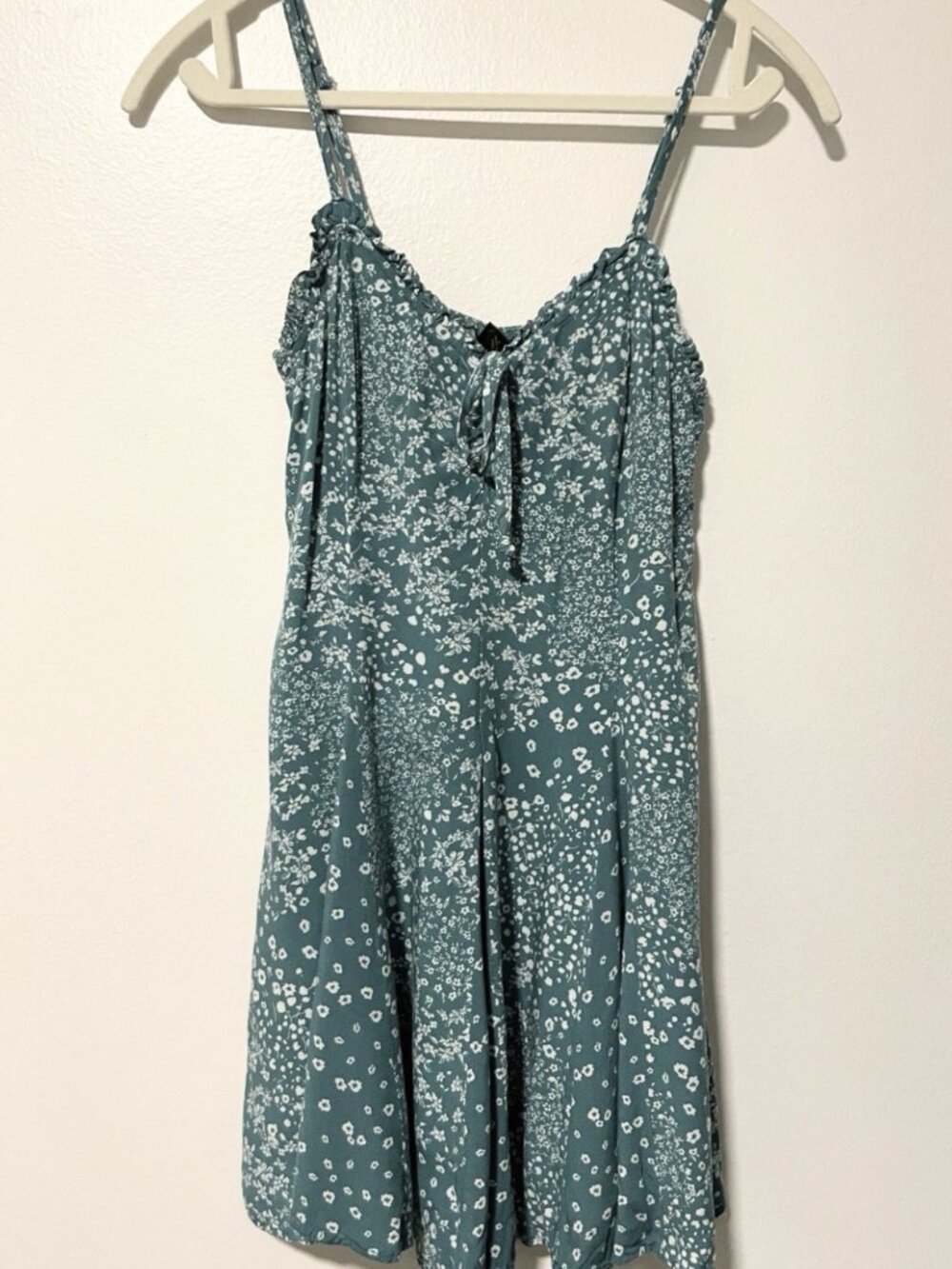 Wild Fable Teal Floral Spaghetti Strap Sundress Smocked Back Ruffle Tie Front